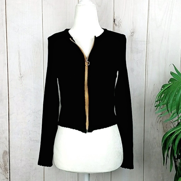 Topshop Sweaters - Topshop Black Ribbed Zip Front Cropped Sweater